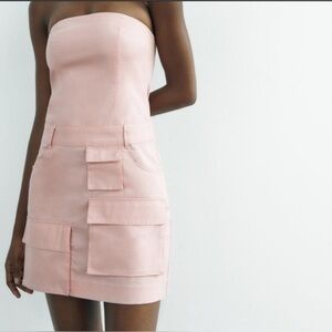 Zara Gabardine Fabric Strapless Cargo Dress